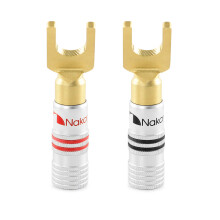 (2 Pcs (1-Pair)) Nakamichi Excel Series 24k Gold Plated Spade Banana Plug 12-18 AWG Gauge Size 4mm for Speakers Amplifier Hi-Fi Audio Stereo Cable Wire Connector