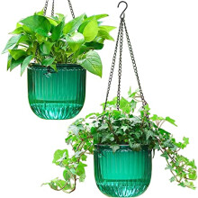 Melphoe 2-pack zelfwater gevende hangende plantenbakken binnen bloempotten 6,5 inch buiten hangende mand plantenhanger met 3 haken afvoergaten voor t