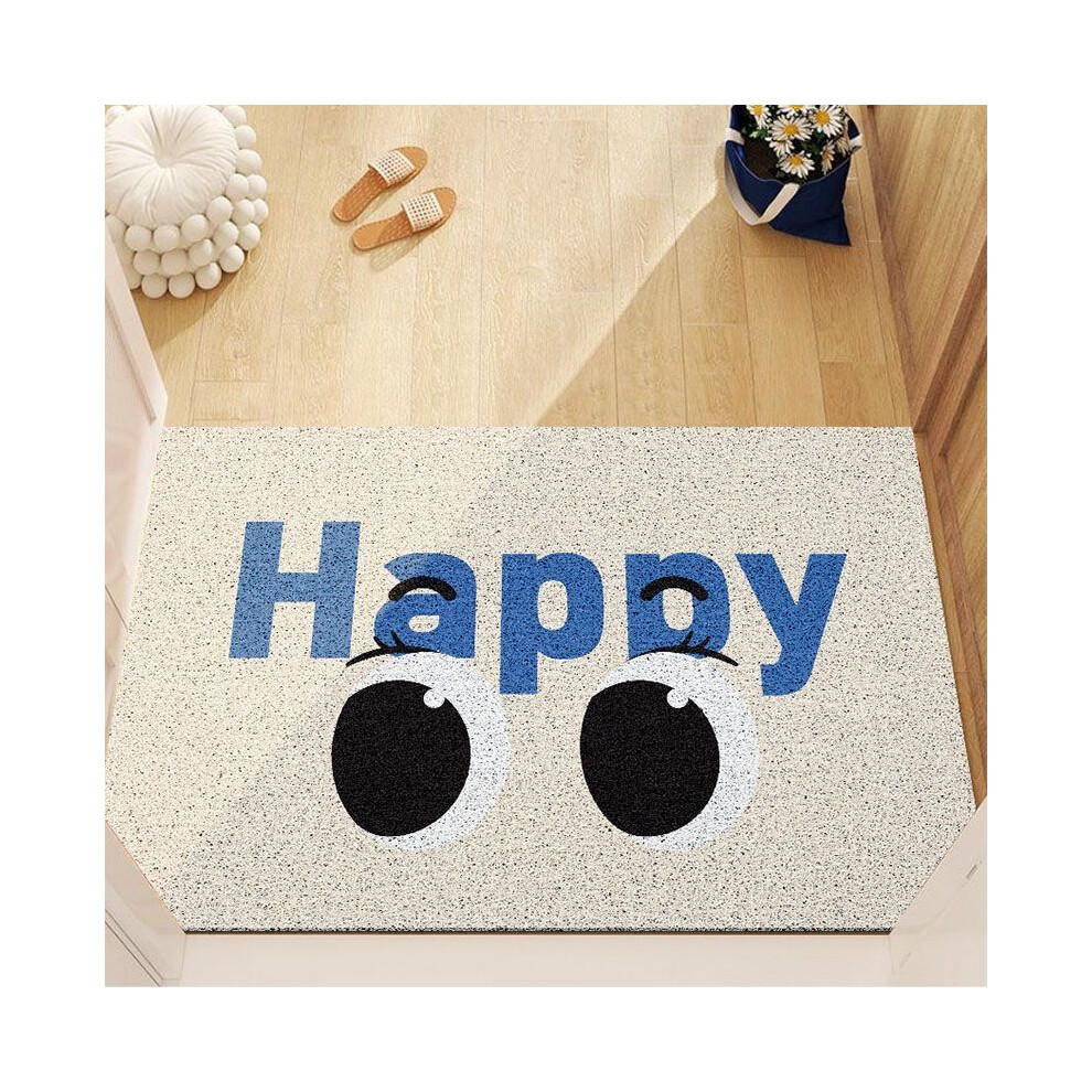 (White -Happy, 100X120cm39.3X47.2in) Front door silk ring entrance mat, hallway floor mat, dustproof mat, dirt resistant mat, cat litter mat