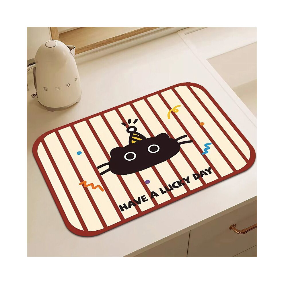 (A-2, 40X60cm 15.7X23.6in) Cute striped cartoon diatomaceous earth water absorbing and heat-insulating sink countertop drainage table mat