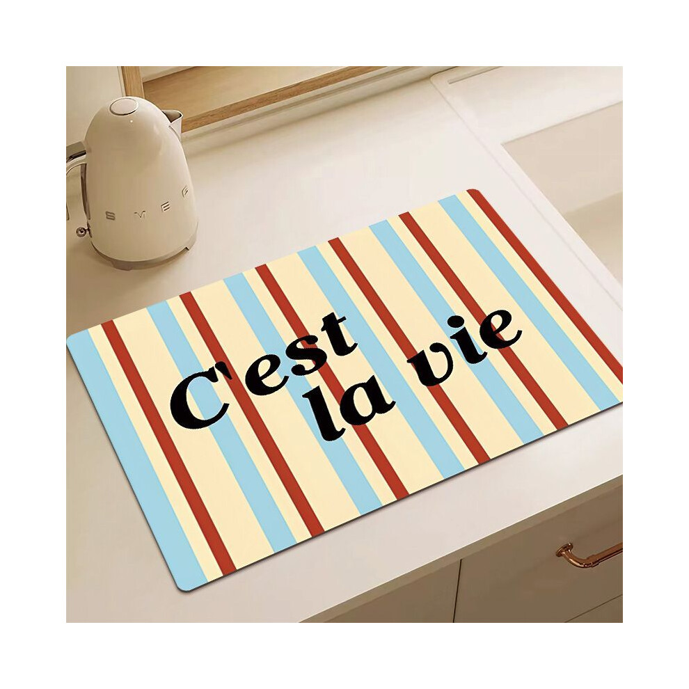 (A-4, 60X90cm 23.6X35.4in) Cute striped cartoon diatomaceous earth water absorbing and heat-insulating sink countertop drainage table mat