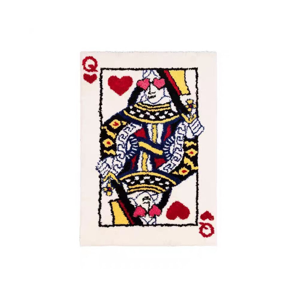 (Queen Q, 100X150cm 39.3X59in) Carpet Poker Hearts Personalized Decoration Carpet Thickened Cashmere Imitation Living Room Bedroom Bedside Mat