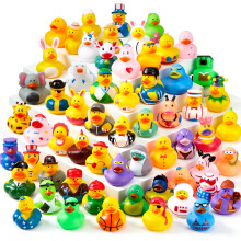 JOYIN 60 Pcs Rubber Ducks  Assorted Rubber Duckie Toys with Mesh Carry Bag for Kids Baby Bath Shower Toys  Beach Pool Activity