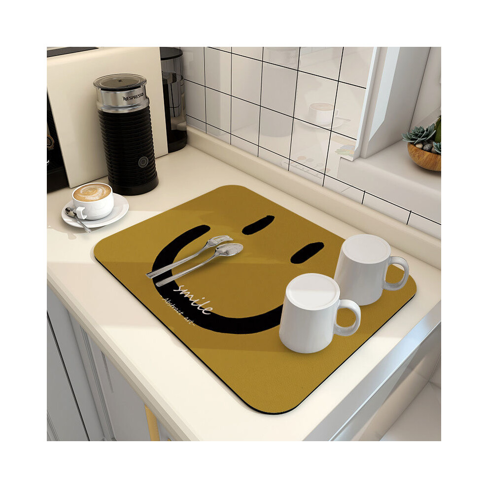 (Happy Smiley-A, 60X90cm 23.6X35.4in) Kitchen Drain Mat Diatom Mud Coaster Toilet Hand Wash Counter Absorbent Mat Coffee Table Bar Dining Mat