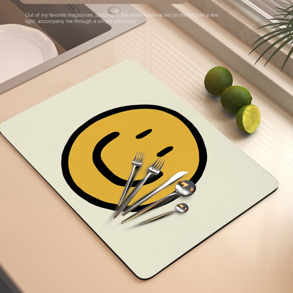 (Happy Smiley-B, 50X80cm 19.7X31.5in) Kitchen Drain Mat Diatom Mud Coaster Toilet Hand Wash Counter Absorbent Mat Coffee Table Bar Dining Mat