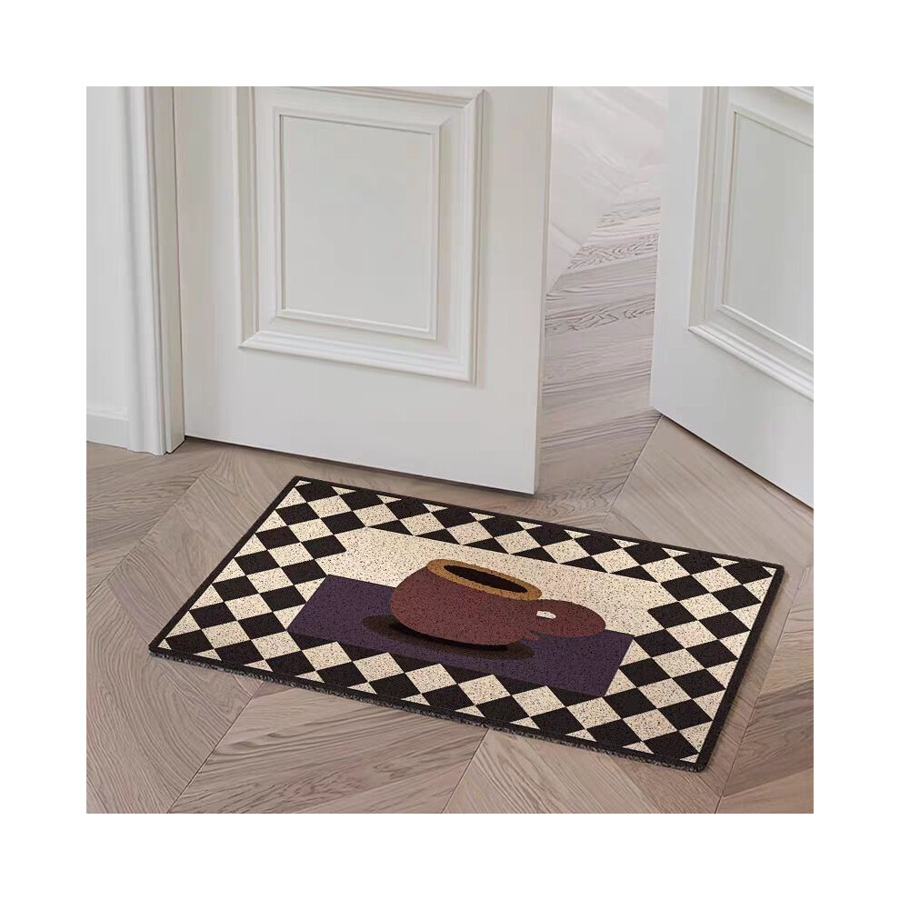 (coffee cup, 50X80cm 19.7X31.5in ) Door silk ring floor mat Nordic retro door foot mat foyer carpet non-slip and wear-resistant door rubbing mat