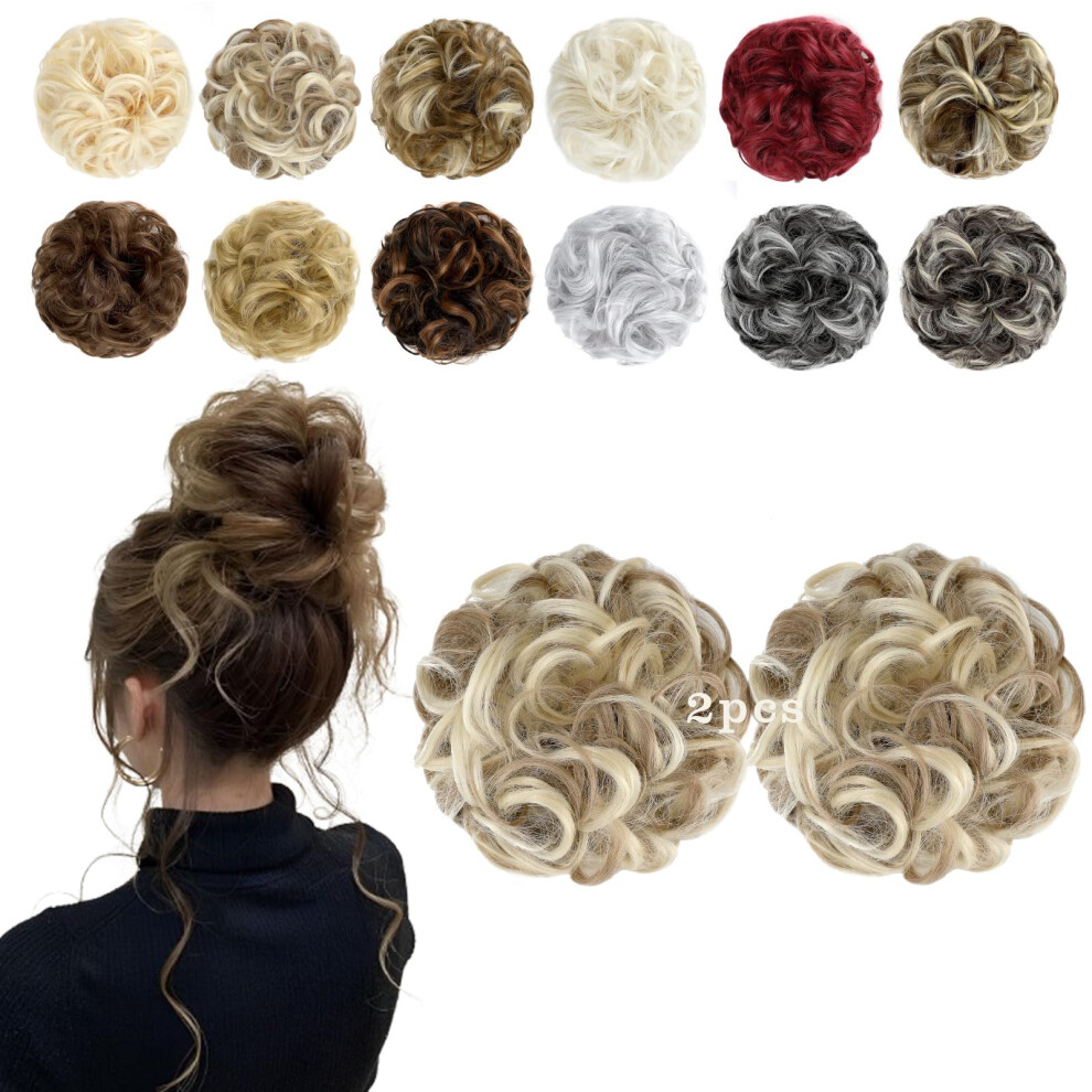 FeidyLong 2 PCS Messy Bun Hair Piece Wavy Curly Scrunchies Synthetic Chignon Ponytail Hair Extensions Thick Updo Hairpieces For Women Girlsdark Ginger-image