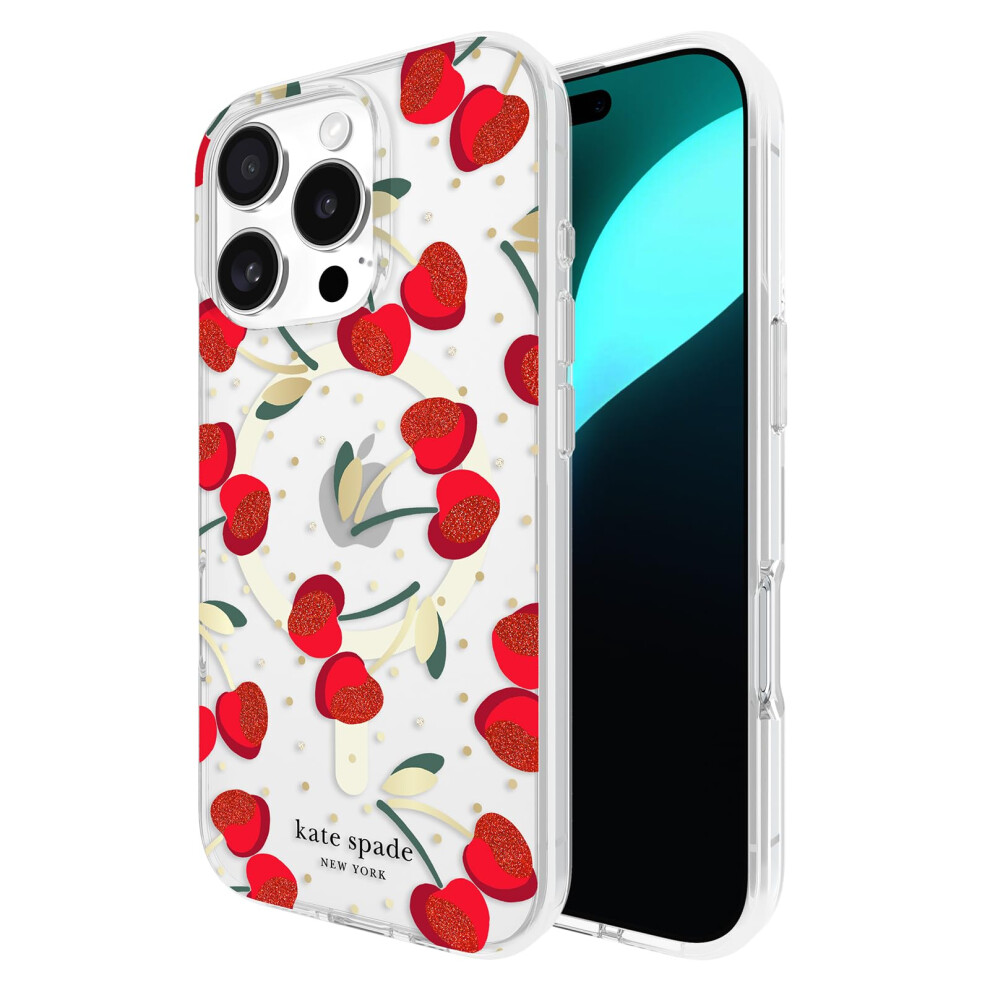 kate spade new york iPhone 16 Pro Case - Compatible with MagSafe - Designer Phone Case - Cherry Dot Gems