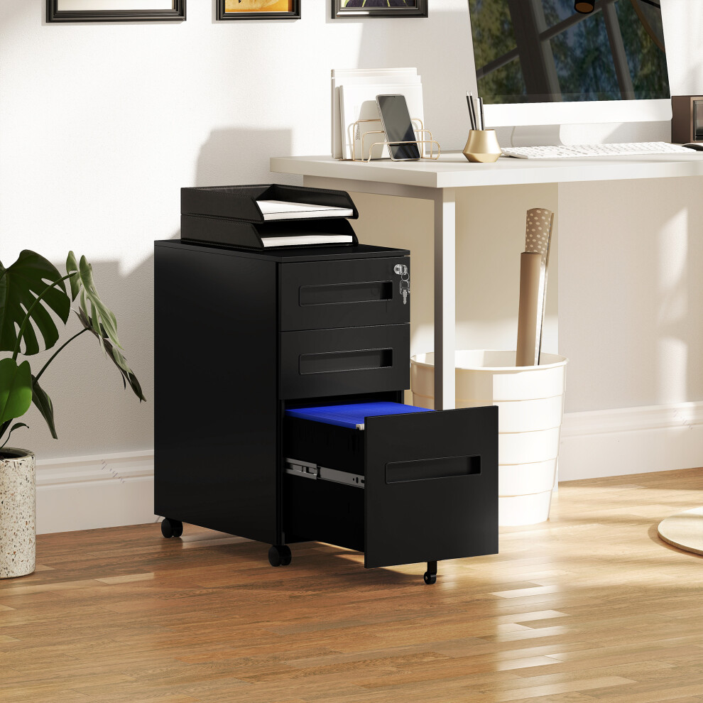 Vinsetto Lockable Mobile Filing Cabinet w/ 3 Drawers 30 x 43.5 x 60 cm Black