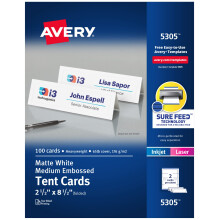 Avery Bedruckbare Zeltkarten mit Sure Feed-Technologie, 6,3 x 21,6 cm, Wei mit geprgtem Rand, 100 leere Tischkarten fr Laser- oder Tintenstrahldru