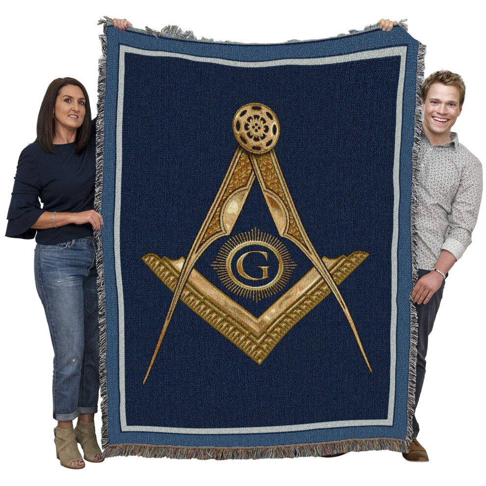 Pure Country Weavers Masonic Gold Square and Compass Blanket - Gift Tapestry Throw Woven from Cotton - Made in The USA 72x54