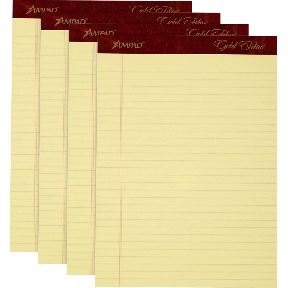 Photos - Notebook Ampad Gold Fiber Perforated Pad Size 8-1/2 x 11-3/4 Inches 20 Pound Paper Canary Yellow Color Legal Ruling 50 Sheets Per Pad