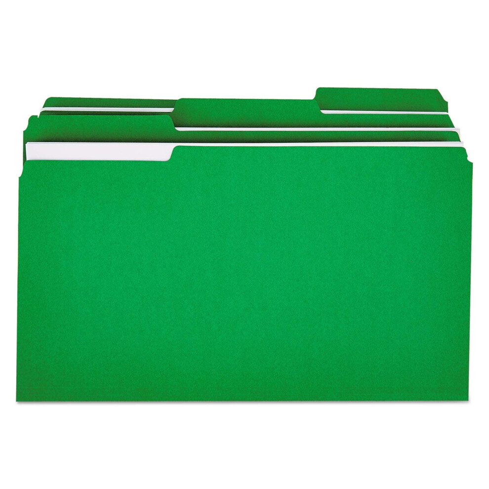Universal 10522 File Folders  1/3 Cut One-Ply Tab  Legal  Bright Green/Light Green  100/Box