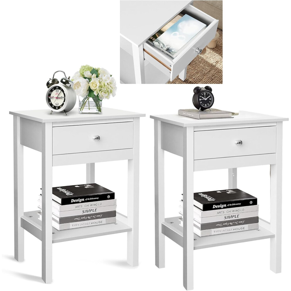 Narrow Side Table Bedside Cabinets with Drawer Unit,Side Tables Bedroom Bedside Drawers with Shelving Unit for Living Room Office,38D x 40W x 60Hcm
