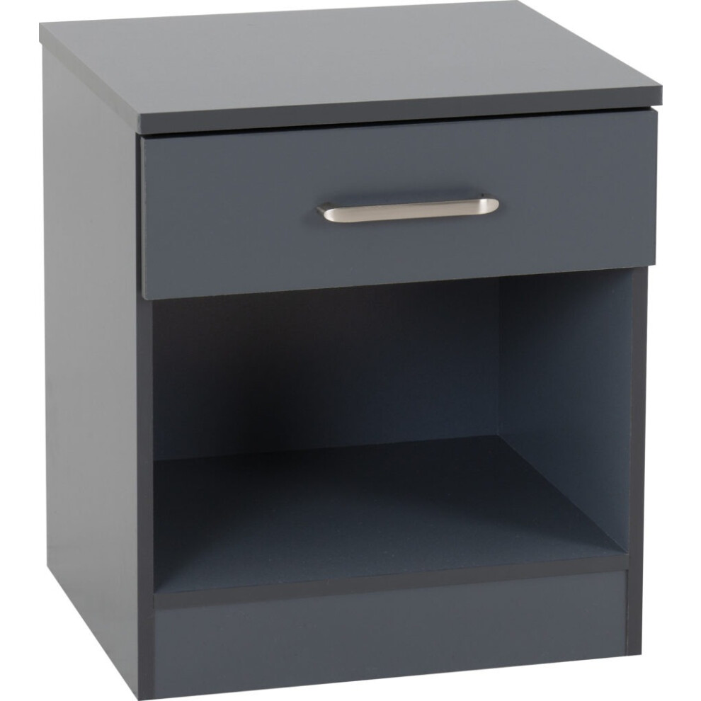 Dakota 1 Drawer Bedside Dark Grey Metal Drawer Runners and Handles