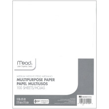 Mead Papper för flera användningar, 8-1/2" x 11", Vit (39100), 100 Ark