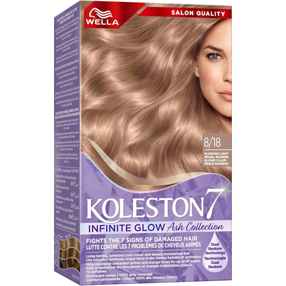 White Wella Koleston Supreme Hair Color Infinite Glow Ash 8/18 Glowing (Light Pearl Blonde) |Soft, Radiant Blonde With A Pearlescent Glow
