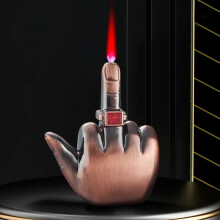 (Copper) Funny Middle Finger Torch Lighter with Fuk You Voice Windproof Jet Flame Lighters Smoking Accessories Refillable Butane Lighter