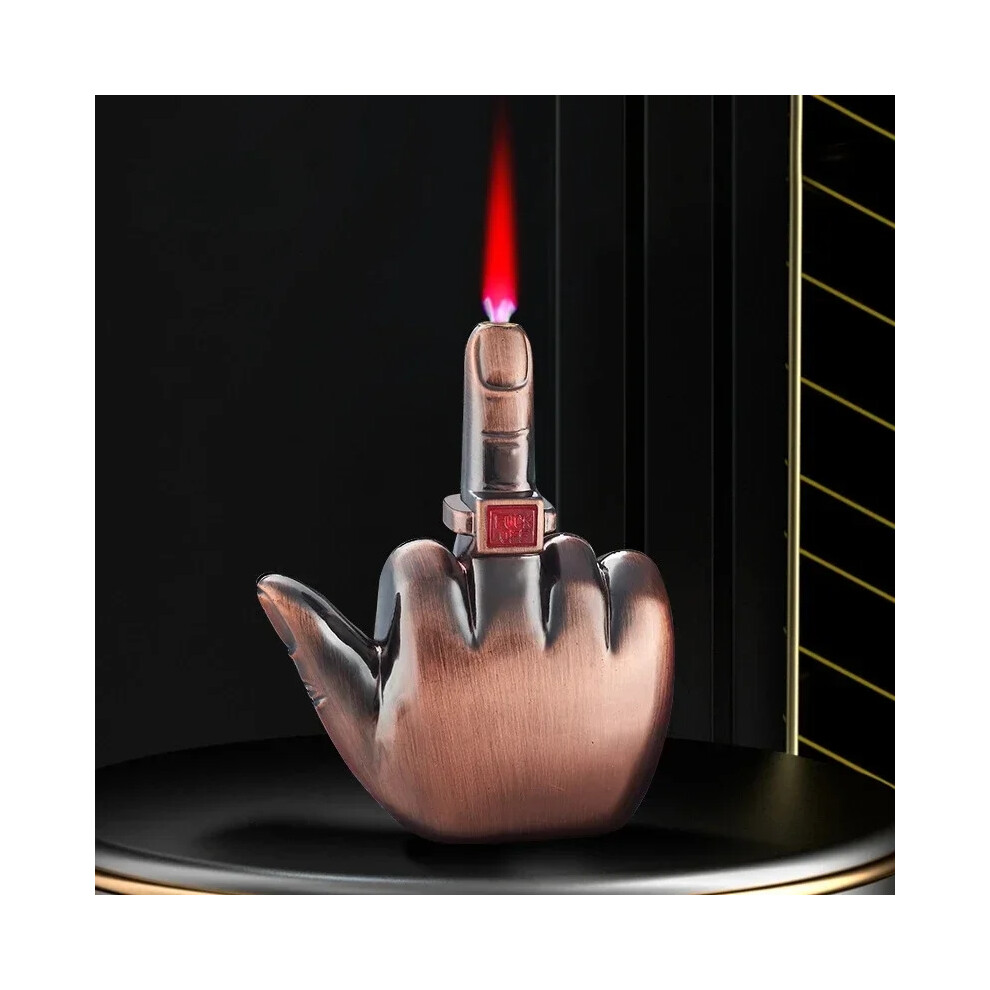 (Copper) Funny Middle Finger Torch Lighter with Fuk You Voice Windproof Jet Flame Lighters Smoking Accessories Refillable Butane Lighter