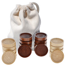 WE Games Checkers Pieces Only Wooden Checker Board Game Pieces 24 Dark Brown and Natural Stackable Pieces Drawstring Storage Bag 1.062 Diamet