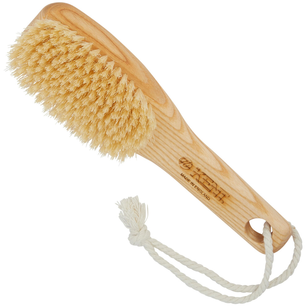 KENT FD6 9 Beechwood Wood Short Handle Shower Bath Body Brush. for Skin Exfoliate & Massage. 100% White Boar Bristles. Best Body  Foot and Leg Scrubbe