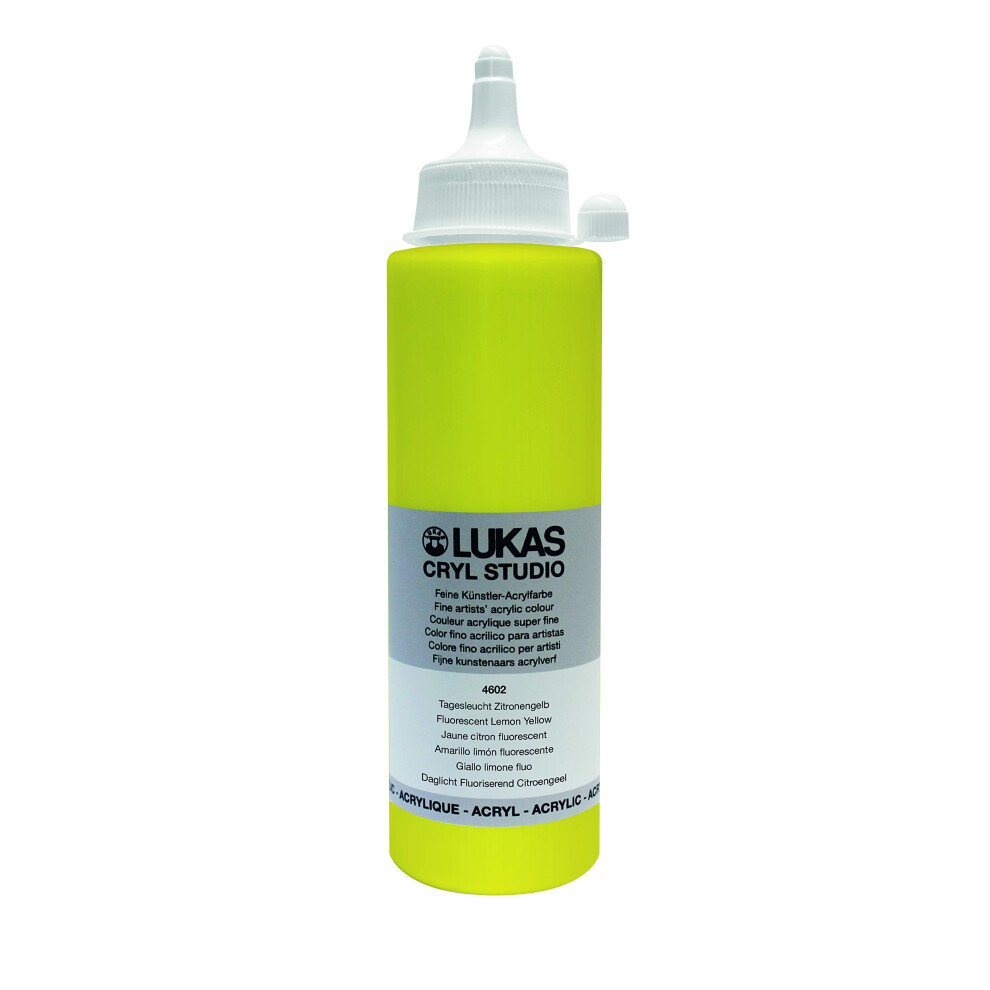 Peinture d'artiste LUKAS CRYL Studio     haute concentration en pigments - Flacon de 250 ml - Jaune citron fluorescent