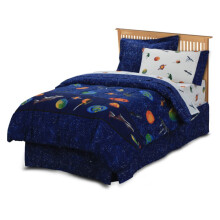 Dream Factory Kids 6-delade komplett set med sngkjol Ltttvtt Supermjuk tcke Sngklder Twin Bl yttre rymden Satelliter