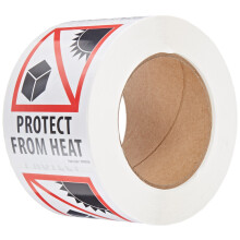 Aviditi Tape Logic 3" x 4", Waarschuwingssticker "Beschermen tegen Hitte" Rood/Wit/Zwart (1 Rol van 500 Labels)