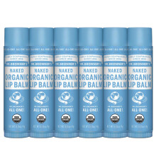 Dr. Bronner's - Biologische lippenbalsem (Naked .15 ounce 6-pack) - Ongeparfumeerd Gemaakt met biologische bijenwas en avocado-olie Voor droge lippen,