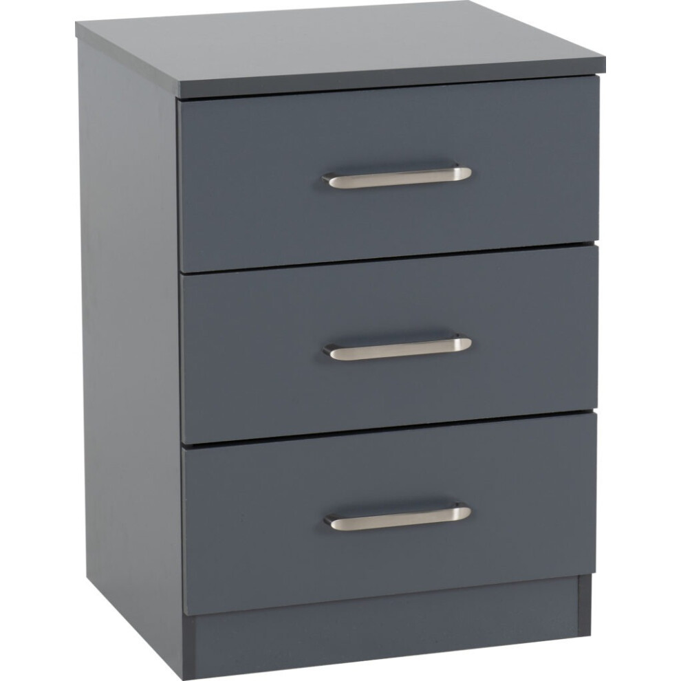 Dakota 3 Drawer Bedside Dark Grey Metal Drawer Runners and Handles