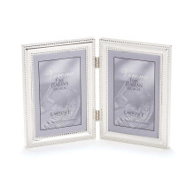 Lawrence Frames Hinged Double Vertical Metal Picture Frame Silver-Plate with Delicate Beading 4 by 6-Inch