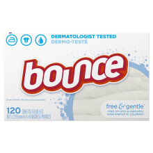 Bounce Free & Gentle Ongeparfumeerde Wasverzachter Droogbladen voor Gevoelige Huid, 120 Stuks