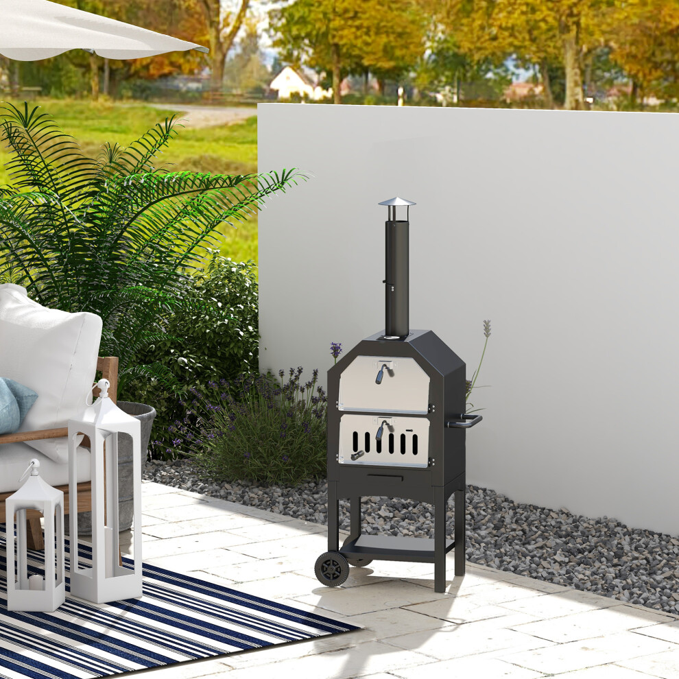 Outsunny Charcoal Tall Ovan Pizza Maker BBQ Grill Outdoor Picnic w/ Thermometer