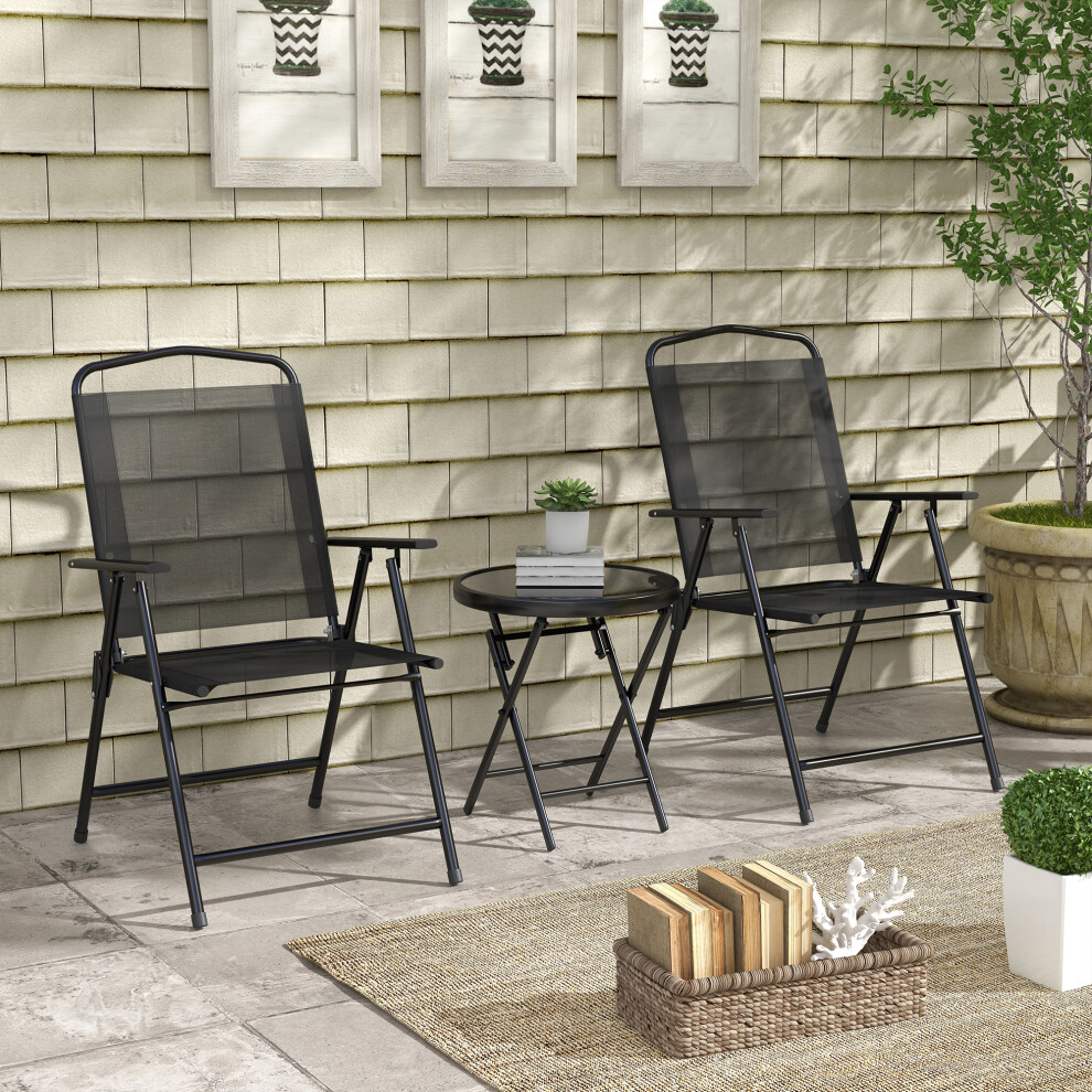 Outsunny Bistro Set Folding Chairs & Coffee Table For Balcony, Black Black,Brown