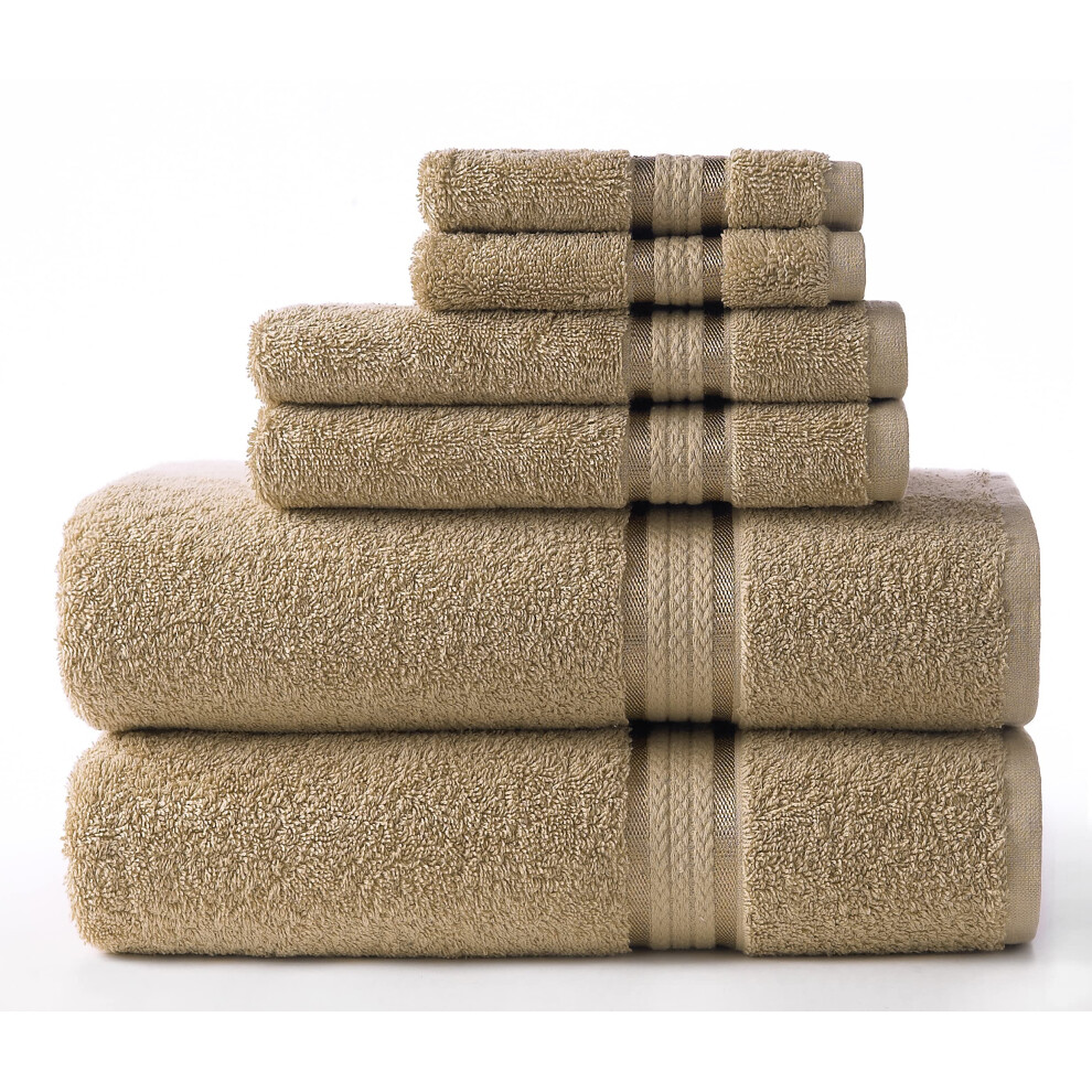 COTTON CRAFT Ultra Soft 6 Piece Towel Set Linen  Luxurious 100% Ringspun Cotton  Heavy Weight & Absorbent  Rayon Trim - 2 Oversized Large Bath Towels-image-OPC-PFM8WDC-NEW