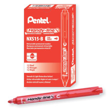 Pentel Handy-line S sisnvedettv ja uudelleentytettv pysyv merkkiaine, punainen tynnyri, punainen mustelaatikko 12 kappaletta (NXS15-B)