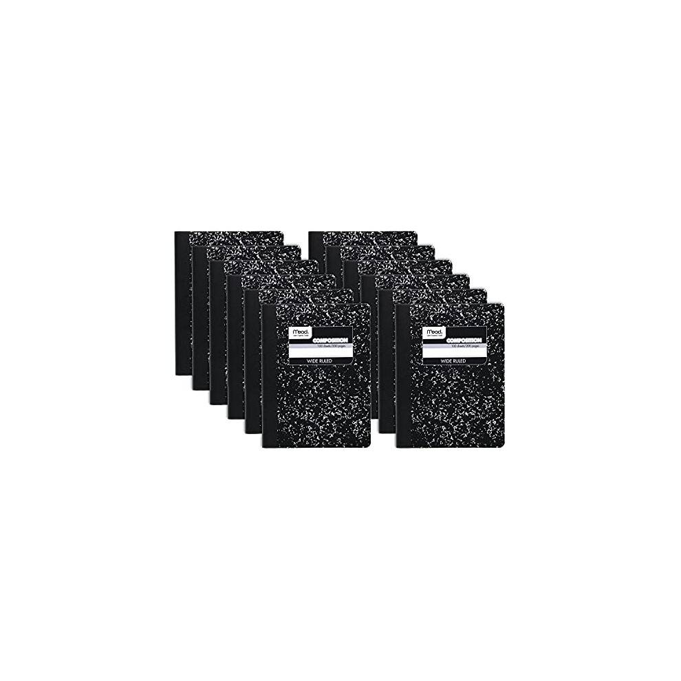 Photos - Notebook Mead composition 12 Pack Wide Ruled Paper 9-34 x 7-12 100 Sheets per comp Book Black Marble 72936 09910CT