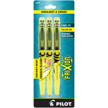 Pilot Frixion Light Erasable Highlighters Chisel Tip Pack of 3 Yellow