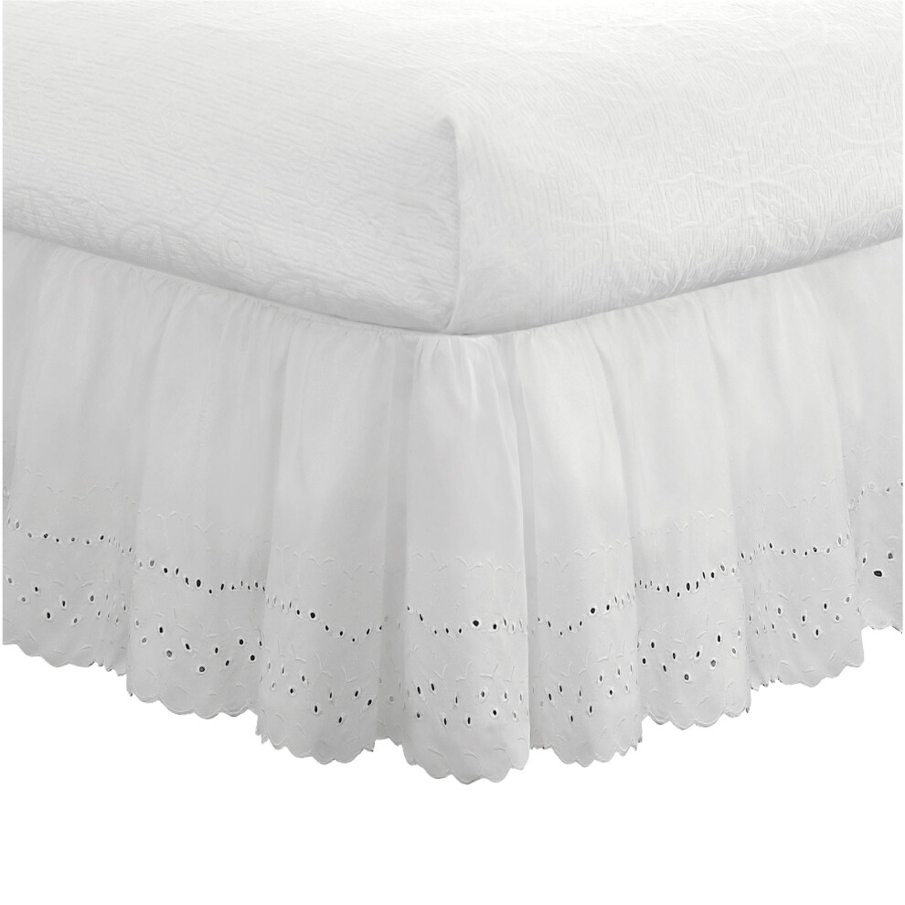 FRESH IDEAS Ideas Ruffled Eyelet Bed Skirt Dust Ruffle with Gathered Styling and Embroidered Details 14"""" Drop Length Queen White