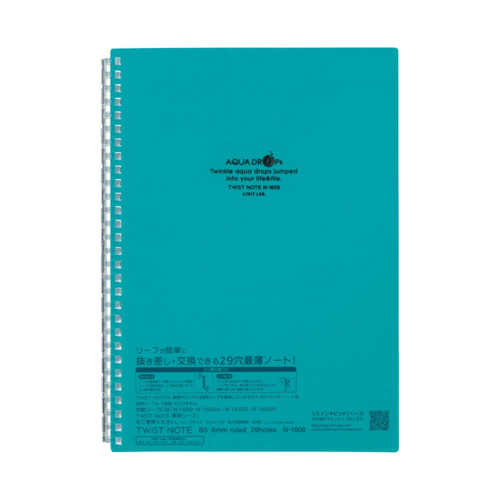 LIHIT LAB. Refillable Notebook (Journal)  Lined Paper  9.9 x 7.3 inches  Blue Green (N1608-28)-image-OPC-PDPQ62J-NEW