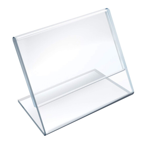 Azar exibe 112740 suporte de sinal acrlico horizontal inclinado em forma de L de 3-1/2 polegadas por 2-1/2 polegadas 10 contagens transparente