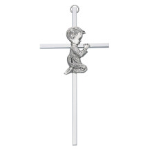 Strieborn kr s modliacim sa chlapcom, 15 cm