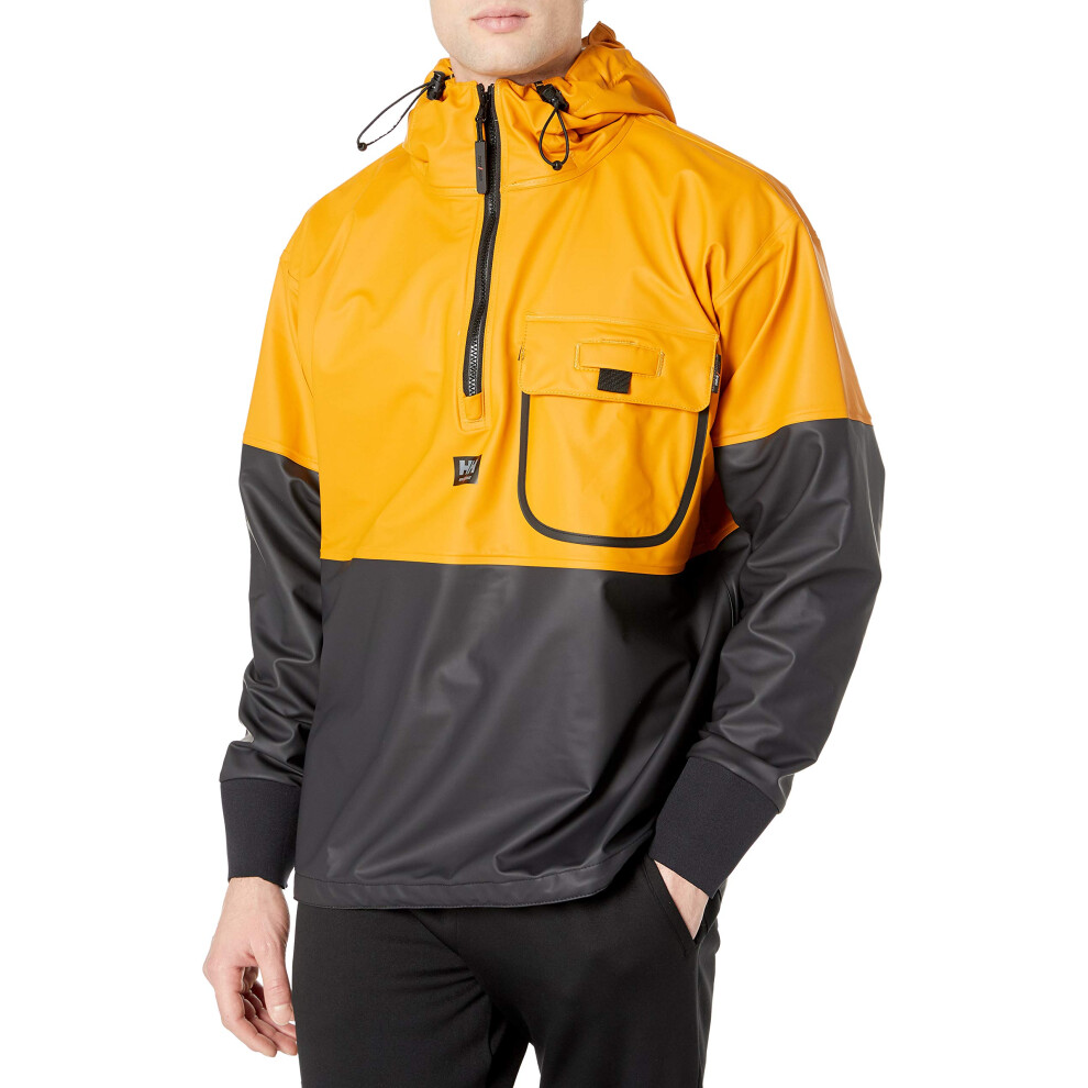 Helly-Hansen Workwear Roan Waterproof Anorak Jackets for Men Made of Heavy-Duty High-Mobility Protective PVC-coated Polyester  Ochre/Charcoal - Large