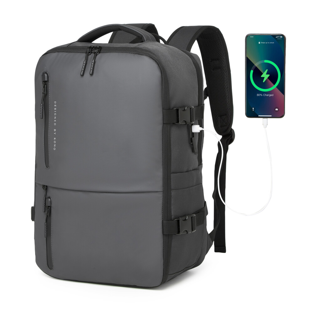 (Grey) 25L Practical Carry-On Cabin Size Travel Laptop Backpack Under Seat Hand Luggage With Charging Port