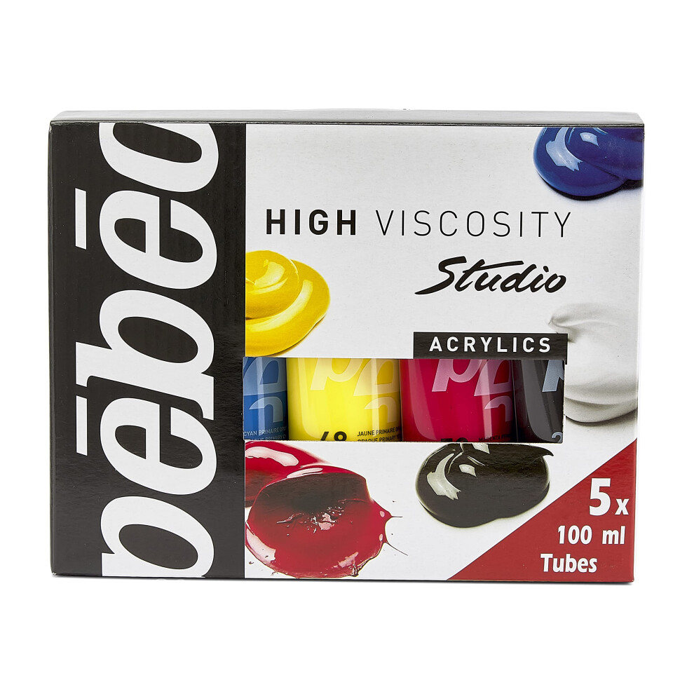 Pebeo Studio Acrylics High Viscosity 28-Teiliges Set, 5 X 100 Ml, Prim?Rfarben, 17 Fl Oz-image