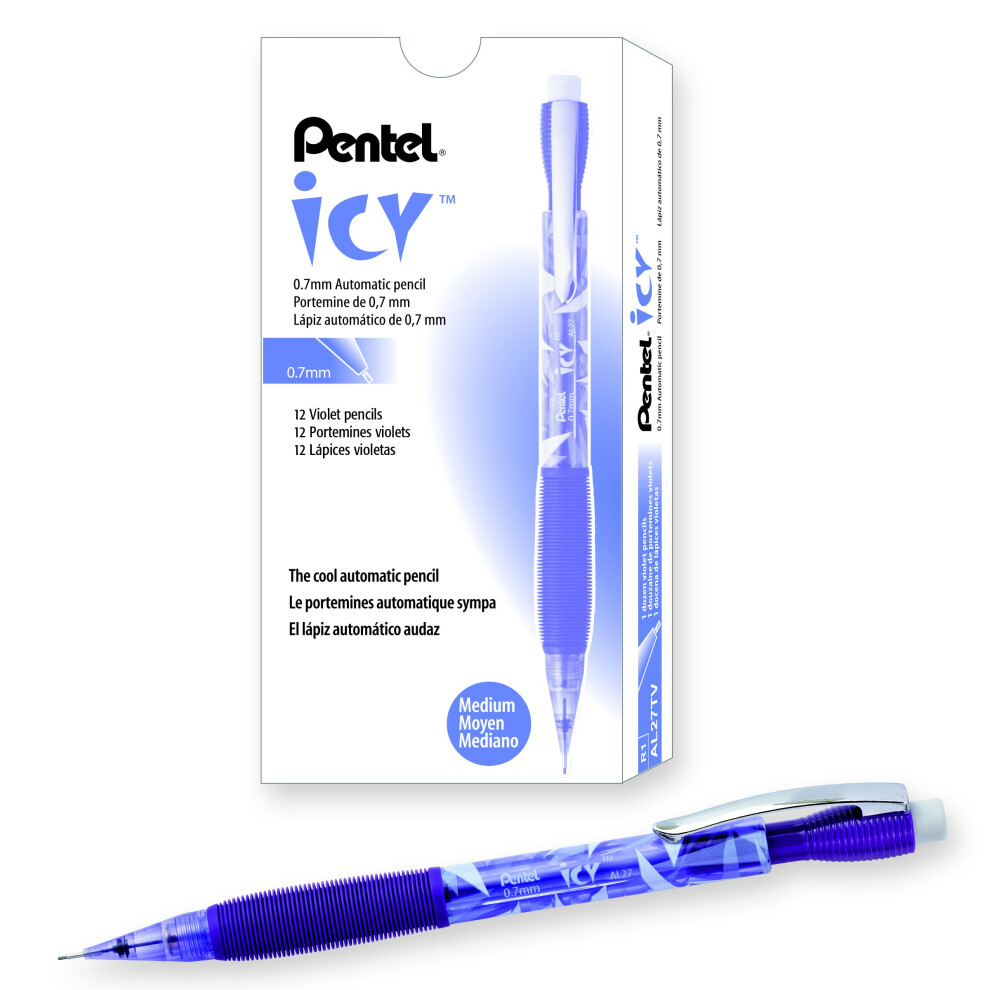 Pentel Icy Automatic Pencil 0.7Mm Violet Barrel Box Of 12 Al27tv 0.7 Mm