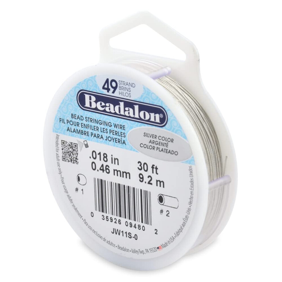 Beadalon Silver 49 Strand Bead Stringing Wire.018 In / 0.46 Mm Color 30 Ft / 9.2 M