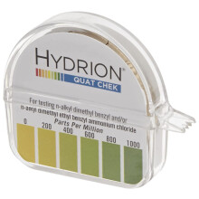 Micro Essential Lab QC-1001 Plastic Hydrion High Range Quat Check Test Paper Dispenser Single Roll Food Service Test Strips 0 - 1000 ppm Case of 10