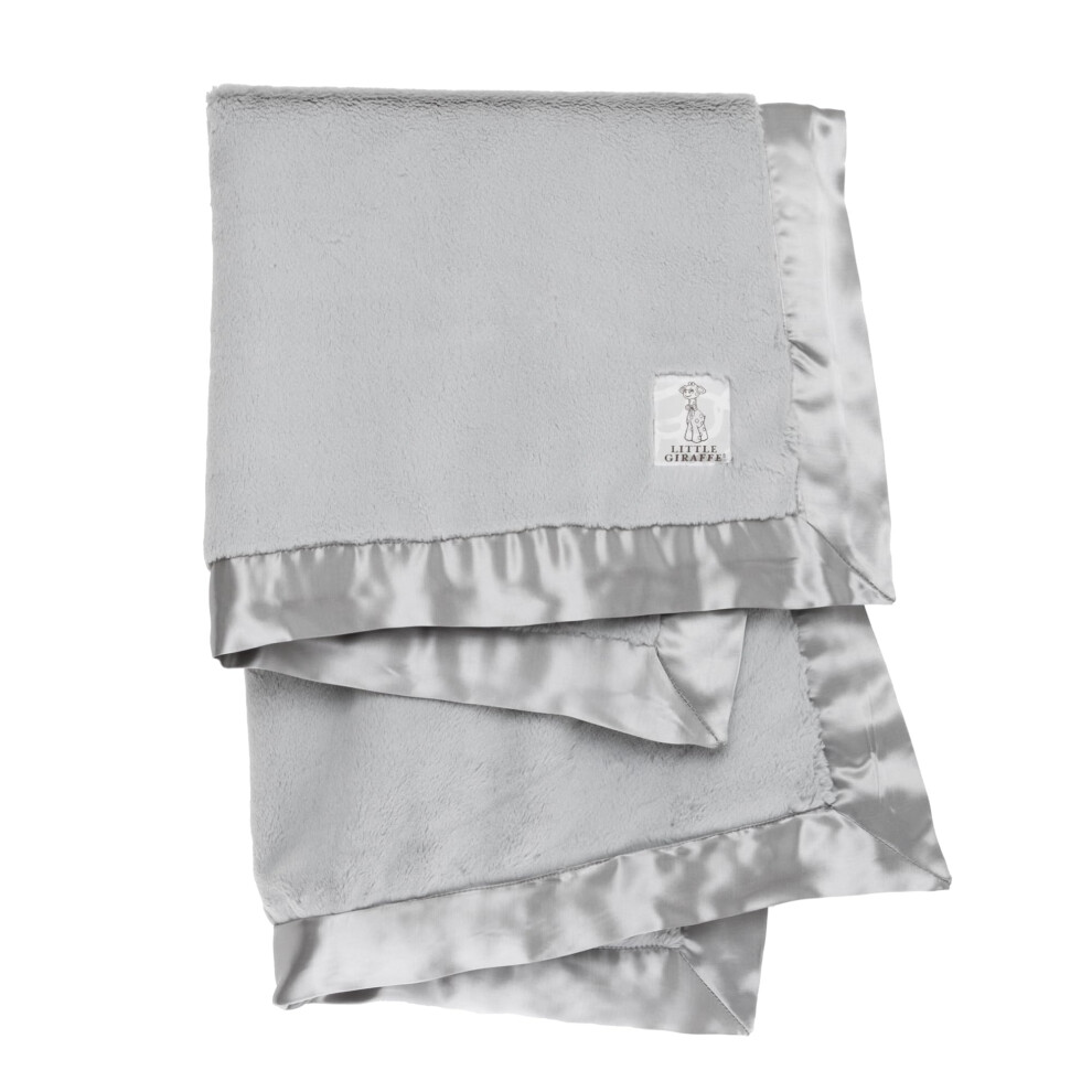 Little Giraffe Baby Blanket - Luxe Soft Blanket With Satin Trim - Baby Stroller Blanket - Newborn Baby Essentials & Baby Gifts - 29X35"""" - Silver