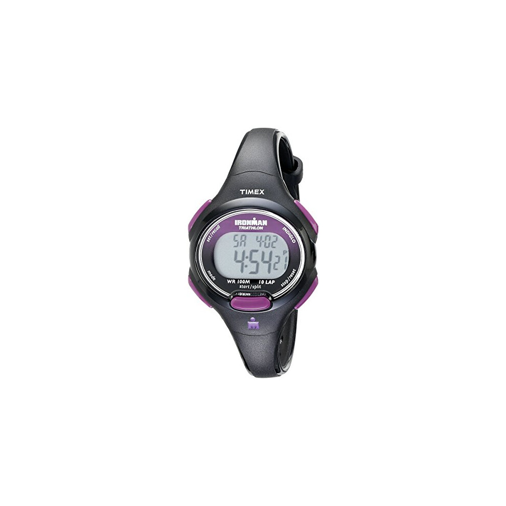 Timex Womens T5K523 Ironman Essential 10 Mid-Size Black/Purple Resin Strap Watch